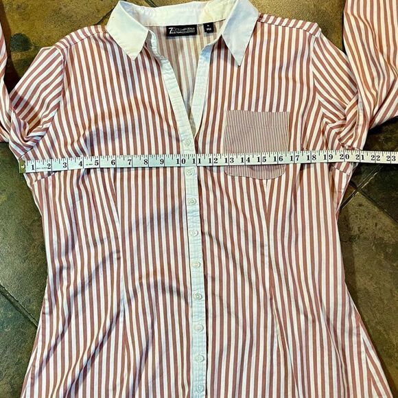 7th Avenue New York and Company Pink Striped V-Neck Button Down XL - Picture 8 of 11